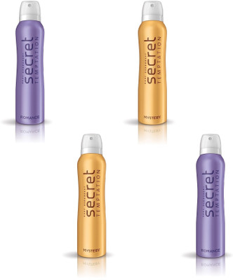 

Secret Temptation 2 Romance & 2 Mystery Pack of 4 Deodorant Spray - For Women(600 ml, Pack of 4)