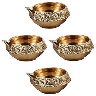 Aksam Brass Diwali Kuber Deepak (Diya Oil Lamp) For Puja Home Décor Brass Table Diya Set  (Height: 1.1 inch, Pack of 4) Brass (Pack of 4) Table Diya Set(Height: 1.1 inch)