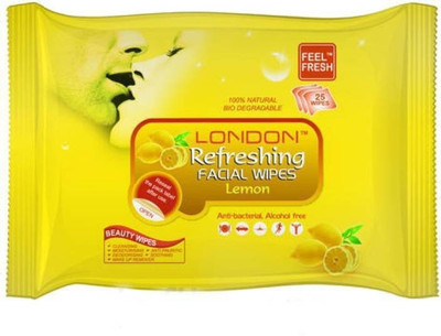 

LONDON Refreshing FACIAL WIPES [ ORIGINAL PRODUCT ] 100% NATURAL, HYGENIC & REFRESHING WET WIPES [ 25 WIPES PER PACK ] 1 LEMON PACK(Pack of 25)