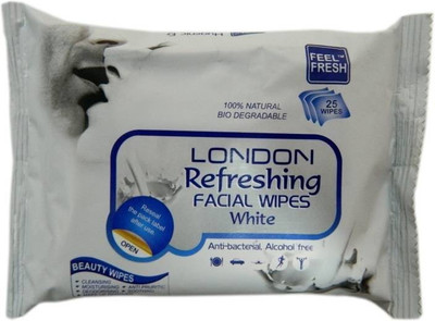 

LONDON Refreshing FACIAL WIPES [ ORIGINAL PRODUCT ] 100% NATURAL, HYGENIC & REFRESHING WET WIPES [ 25 WIPES PER PACK ] 1 WHITE PACK(Pack of 25)