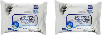 

LONDON Refreshing FACIAL WIPES [ ORIGINAL PRODUCT ] 100% NATURAL, HYGENIC & REFRESHING WET WIPES [ 25 WIPES PER PACK ] 2 WHITE PACK(Pack of 25)