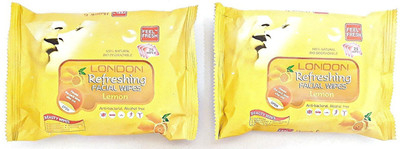 

LONDON Refreshing FACIAL WIPES [ ORIGINAL PRODUCT ] 100% NATURAL, HYGENIC & REFRESHING WET WIPES [ 25 WIPES PER PACK ] 2 LEMON PACK(Pack of 25)