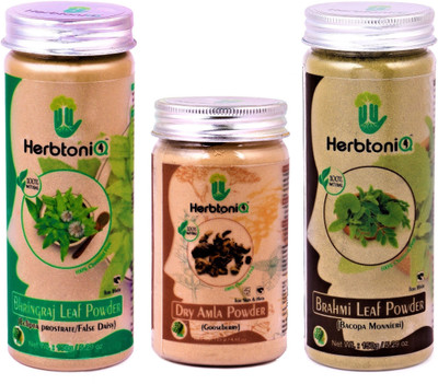 

HerbtoniQ 100% Natural Bhringraj Leaf Powder 150g, Dry Amla Powder 125g, Brahmi Leaf Powder 150g For Hair Pack (Pack Of 3)(425 g)