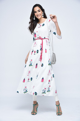 Stylum Casual Printed Women Kurti(White, Pink)