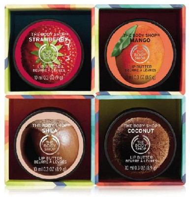 

The Body Shop Lip Butter Gift Cube Romantic Couple Lip Set of 4 Lip Butter Mango 10ML, Lip Butter Strawberry 10ML, Lip Butter Shea 10ML, Lip Butter Coconut 10ML(Pack of: 4, 8.9 g)