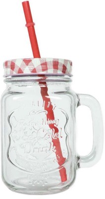 BUY SURETY Glass Mason Jar with Lid and Straw Smoothie Ice Cream Fruit Cold Drinking Water Jars Juice Cup Glass Mason Jar(400 ml)