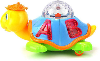 Augustcollection Musical Bump & Go Happy Turtle with 3D Disco Light toy for kids (Multicolor)