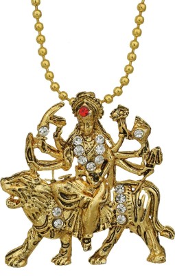 RN Gold Plated CZ Durga Sherawali MataRani Chain Pendant Locket Hindu God Temple Jewellery men and Women Gold-plated Cubic Zirconia Brass Pendant