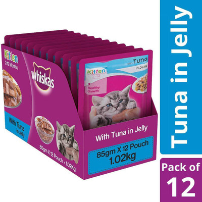 

Whiskas Whiskas Kitten Wet Cat Food, Tuna in Jelly – 85 g (12 Pouches) Tuna 1.02 kg Wet Cat Food(Pack of 12)