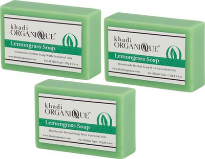 

KHADI ORGANIQUE HANDMADE LEMONGRASS SOAP WITH ESSENTIAL OIL 375 GM PACK OF 3(375 g, Pack of 3)