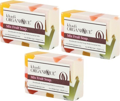 

KHADI ORGANIQUE HANDMADE MIX FRUIT SOAP WITH ESSENTIAL OIL 375 GM PACK OF 3(375 g, Pack of 3)