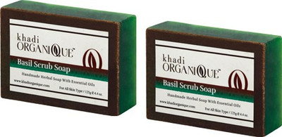 

KHADI ORGANIQUE HANDMADE BASIL SCRUB SOAP WITH ESSENTIAL OIL 250 GM PACK OF 2(250 g, Pack of 2)