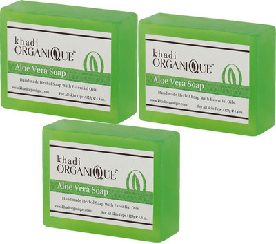 

KHADI ORGANIQUE HANDMADE ALOEVERA SOAP WITH ESSENTIAL OIL 375 GM PACK OF 3(375 g, Pack of 3)