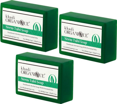 

KHADI ORGANIQUE HANDMADE NEEM-TULSI WITH ESSENTIAL OIL -375 GM PACK OF 3(375 g, Pack of 3)
