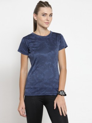 Boston Club Printed Women Round Neck Dark Blue, Black T-Shirt