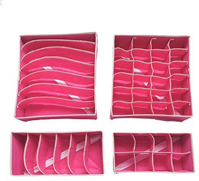 

Kanha Set of 4 Foldable Drawer Dividers, Storage Boxes,Innerwear Storage Box, Closet Organizers, Under Bed Organizer, for Clothing, Shoes, Underwear, Bra, Socks (Pink)(Pink)