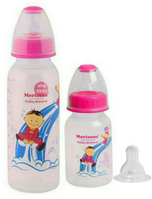 

Morisons Baby Dreams Designer feeding bottle 250ml, 125ml with additional anti conical nipple - 25 ml(Pink)