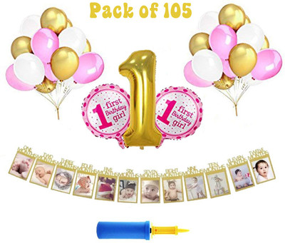 

PARTY PROPZ First Birthday Decorations Combo Set of 105 Pcs (Girls 1st Birthday)