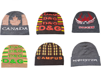 window shop Self Design Beanie Cap(Pack of 6)