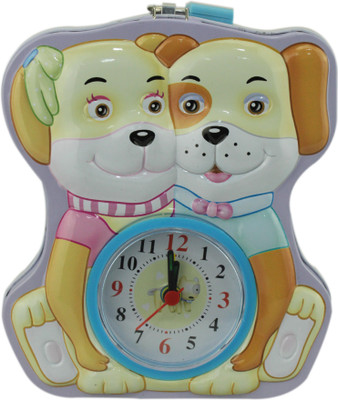 

ZEVORA Purple Two Puppies Coin Bank with Lock & Table Analog Alarm Clock Coin Bank(Multicolor)