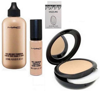 

DAZZLING Silicon Puff & Face And Body Foundation & Pro Long wear Concealer & Compact(Set of 4)