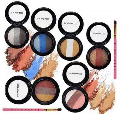 Marvalous two makeup brush with Mac 3 shades Eye shadow (set of 6)(Set of 8)