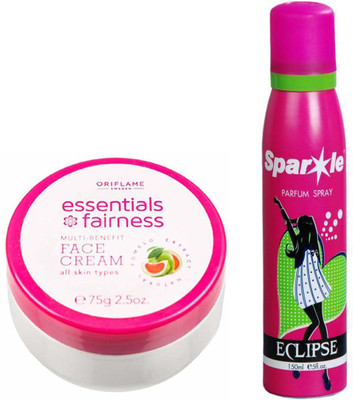

Oriflame Sweden Essentials Fairness Multi-Benefit Face Cream (75 ml) with one sparkle perfume 150 ml(Set of 2)