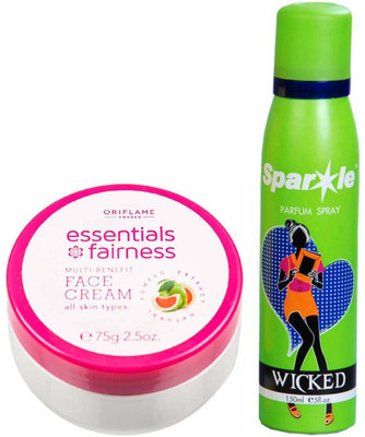 

Oriflame Sweden Essentials Fairness Multi-Benefit Face Cream (75 ml) with one perfume spray 150 ml(Set of 2)