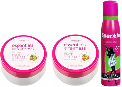 

Oriflame Sweden two Essentials Fairness Multi-Benefit Face Cream (75 ml) with one perfume 150 ml(Set of 3)