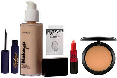 

Dazzling Silicon Puff & Makeup Pro LOngwear Foundation & Lady Gaga Lipstick & Mac Compect & Padma Eyeliner(Set of 5)