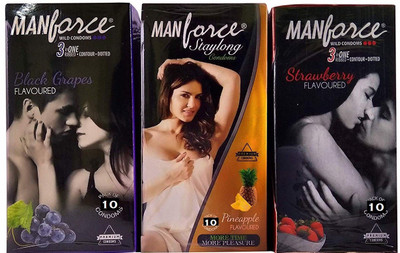 

Manforce 3 in 1 Ribbed Contour Condom Extra Dotted Condoms Condom(Set of 3, 30S)