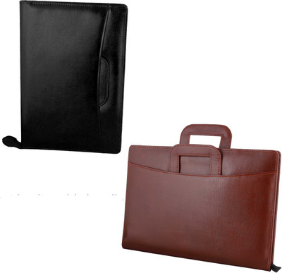 ZesTale Premium Leatherette Adjustable Handle document File folder(Set Of 2, Black, Brown)