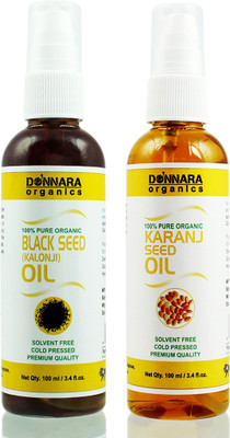 

Donnara Organics 100% Pure Black seed(Kalonji) oil and Karanj oil Combo of 2 Bottles of 100 ml(200 ml) Hair Oil(200 ml)