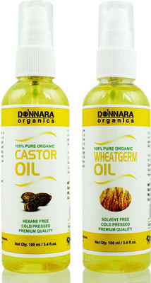 

Donnara Organics 100% Pure Castor oil and Wheatgerm oil Combo of 2 Bottles of 100 ml(200 ml) Hair Oil(200 ml)