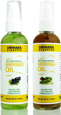 

Donnara Organics 100% Pure Grapeseed oil and Moringa Oil Combo of 2 Bottles of 100 ml(200 ml) Hair Oil(200 ml)