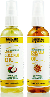 

Donnara Organics 100% Pure Coconut oil and Karanj oil Combo of 2 Bottles of 100 ml(200 ml) Hair Oil(200 ml)