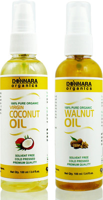 

Donnara Organics 100% Pure Coconut oil and Walnut oil Combo of 2 Bottles of 100 ml(200 ml) Hair Oil(200 ml)