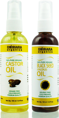 

Donnara Organics 100% Pure Castor oil and Blackseed(Kalonji) oil Combo of 2 Bottles of 100 ml(200 ml) Hair Oil(200 ml)