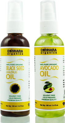

Donnara Organics 100% Pure Black seed(Kalonji) oil and Avocado oil Combo of 2 Bottles of 100 ml(200 ml) Hair Oil(200 ml)