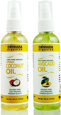 

Donnara Organics 100% Pure Coconut oil and Avocado oil Combo of 2 Bottles of 100 ml(200 ml) Hair Oil(200 ml)