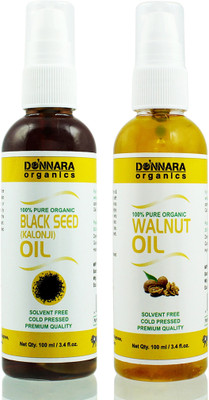 

Donnara Organics 100% Pure Black seed(Kalonji) oil and Walnut oil Combo of 2 Bottles of 100 ml(200 ml) Hair Oil(200 ml)