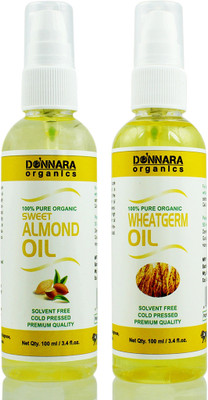 

Donnara Organics 100% Pure Sweet Almond oil and Wheatgerm oil Combo of 2 Bottles of 100 ml(200 ml) Hair Oil(200 ml)