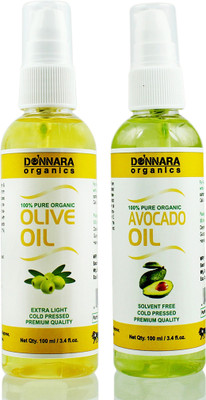 

Donnara Organics 100% Pure Olive oil and Avocado oil Combo of 2 Bottles of 100 ml(200 ml) Hair Oil(200 ml)