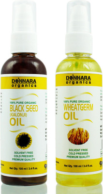 

Donnara Organics 100% Pure Black seed(Kalonji) oil and Wheatgerm oil Combo of 2 Bottles of 100 ml(200 ml) Hair Oil(200 ml)