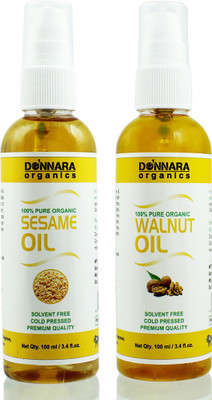 

Donnara Organics 100% Pure Sesame oil and Walut oil Combo of 2 Bottles of 100 ml(200 ml) Hair Oil(200 ml)