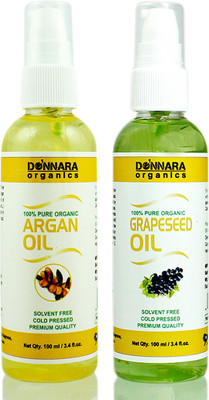 

Donnara Organics 100% Pure Argan oil and Grapeseed oil Combo of 2 Bottles of 100 ml(200 ml) Hair Oil(200 ml)