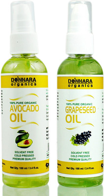 

Donnara Organics 100% Pure Avocado oil and Grapeseed oil Combo of 2 Bottles of 100 ml(200 ml) Hair Oil(200 ml)