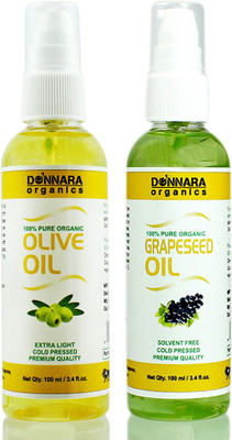 

Donnara Organics 100% Pure Olive oil and Grapeseed oil Combo of 2 Bottles of 100 ml(200 ml) Hair Oil(200 ml)