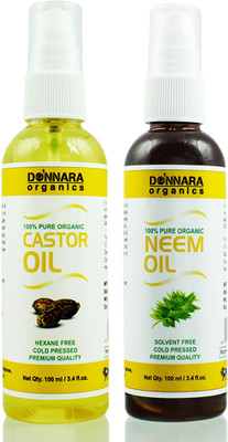 

Donnara Organics 100% Pure Castor oil and Neem oil Combo of 2 Bottles of 100 ml(200 ml) Hair Oil(200 ml)