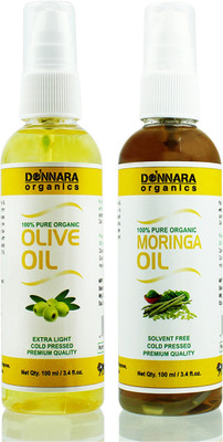 

Donnara Organics 100% Pure Olive oil and Moringa oil Combo of 2 Bottles of 100 ml(200 ml) Hair Oil(200 ml)